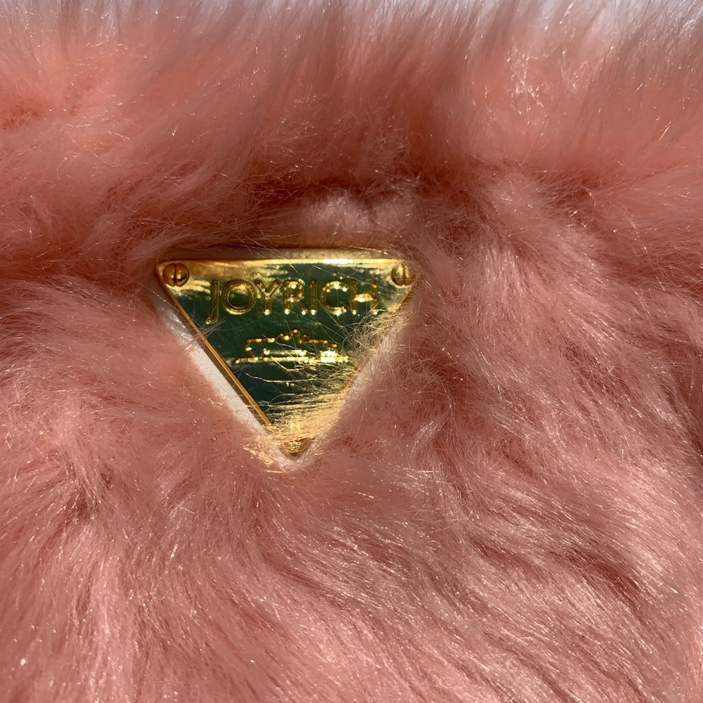JOYRICH pink Faux fur fluffy zippered clutch, toiletries bag NWT w/golde… - Picture 6 of 13